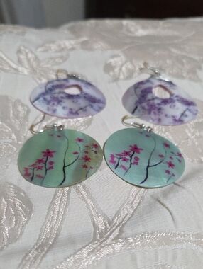 Floral Drop Earrings in Mint Green and Purple - Lightweight Women’s Jewelry
